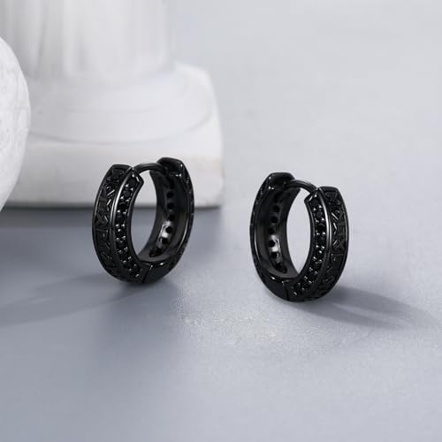 925 Sterling Silver Earrings Viking/Ankh Earrings for Men Black Turquoise Hoop Earrings Men Father’s Day Hoop Earrings3