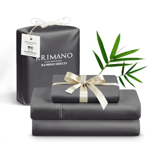 Image of Twin Size Sheet Set, Viscose Bamboo Sheets for Bed Set 3pcs, 100% Viscose Derived from Bamboo, Hotel Luxury Silky & Cooling for Hot Sleepers, Deep Pocket Up to 17 inch, Grey