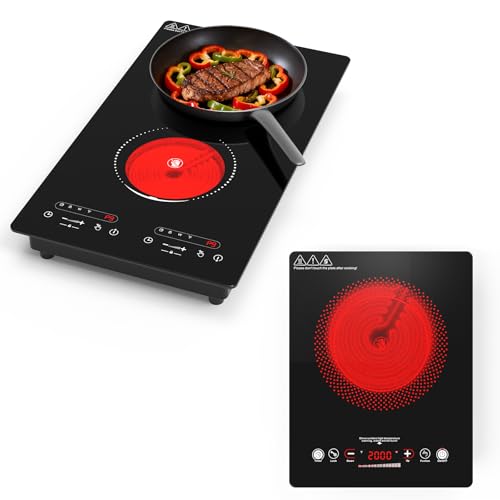 VBGK Placa Vitrocerámica con Enchufe, Placa Electrica Cocina Empotrable, 9 Niveles de Potencia, Temporizador, Bloqueo Niños, Compatible con Todos los Utensilios, 220-240V
