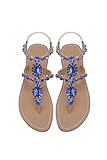 ZhuLinFeng Women's Rhinestone Gladiator Bridesmaid sandals sapphire blue Sandals Flat Beach Wedding Shoes Flip-flops Gemstone Pearl Sparkling Bride Bridesmaid sandals Royal Blue Size 11