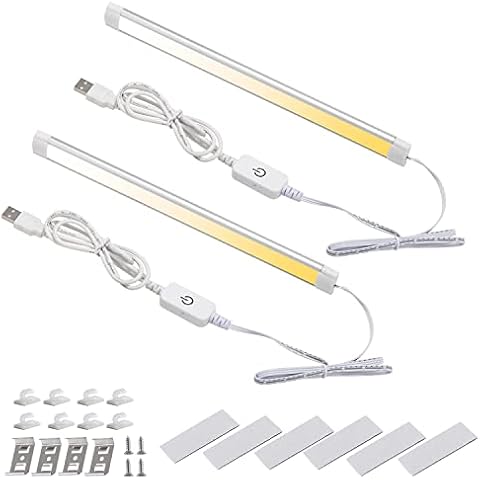 Dimmable LED Under Cabinet Lighting,5V USB Powered Closet Light Bar with Touch Sensor,ETL Plug Under Counter Strip Lights with 3 Color Temperature for Kitchen Cupboard Shelf Bookcase (11.2inch 2PACK) Cover