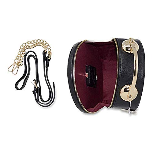 Clock Bag Real Working,Vintage Crossbody Messenger Bag, SteamPunk Style Shape Leather Bag Circular Handbag Chain Shoulder Female bag (Black)2