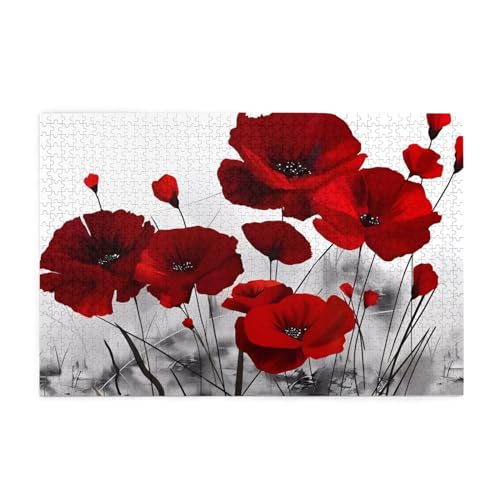 Puzzle en bois imprimé fleur de coquelicot rouge de 1000 pièces, cadeau pour adulte, famille, mariage, remise de diplôme, version verticale