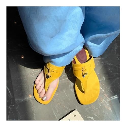 Sandals, Women's Square Head Tassel Flip Flops - Low Heeled Sandal Slippers for Outdoor Shower Shoes(Yellow,7.5)2