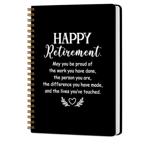CQM Happy Retirement Hardcover Spiral Notebooks, Coworker Leaving Gifts Notebook College Ruled, Retirement Gifts for Women Men Colleagues Boss, Notepads Lined Travel Planner, Journal for Writing