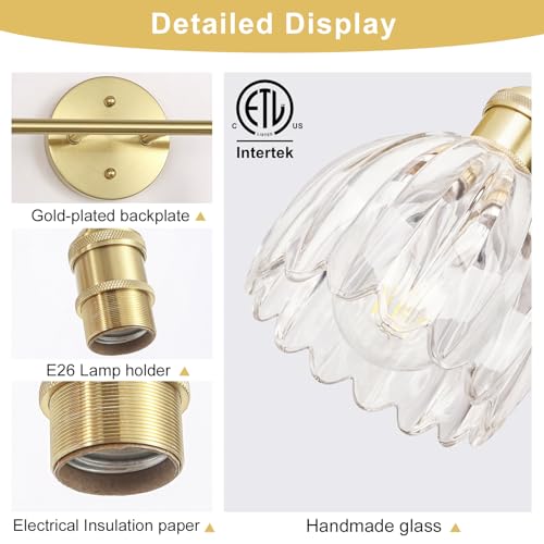 Image of Vintage Bathroom Light fixtures, Gold Vanity Lights, ETL Certified
