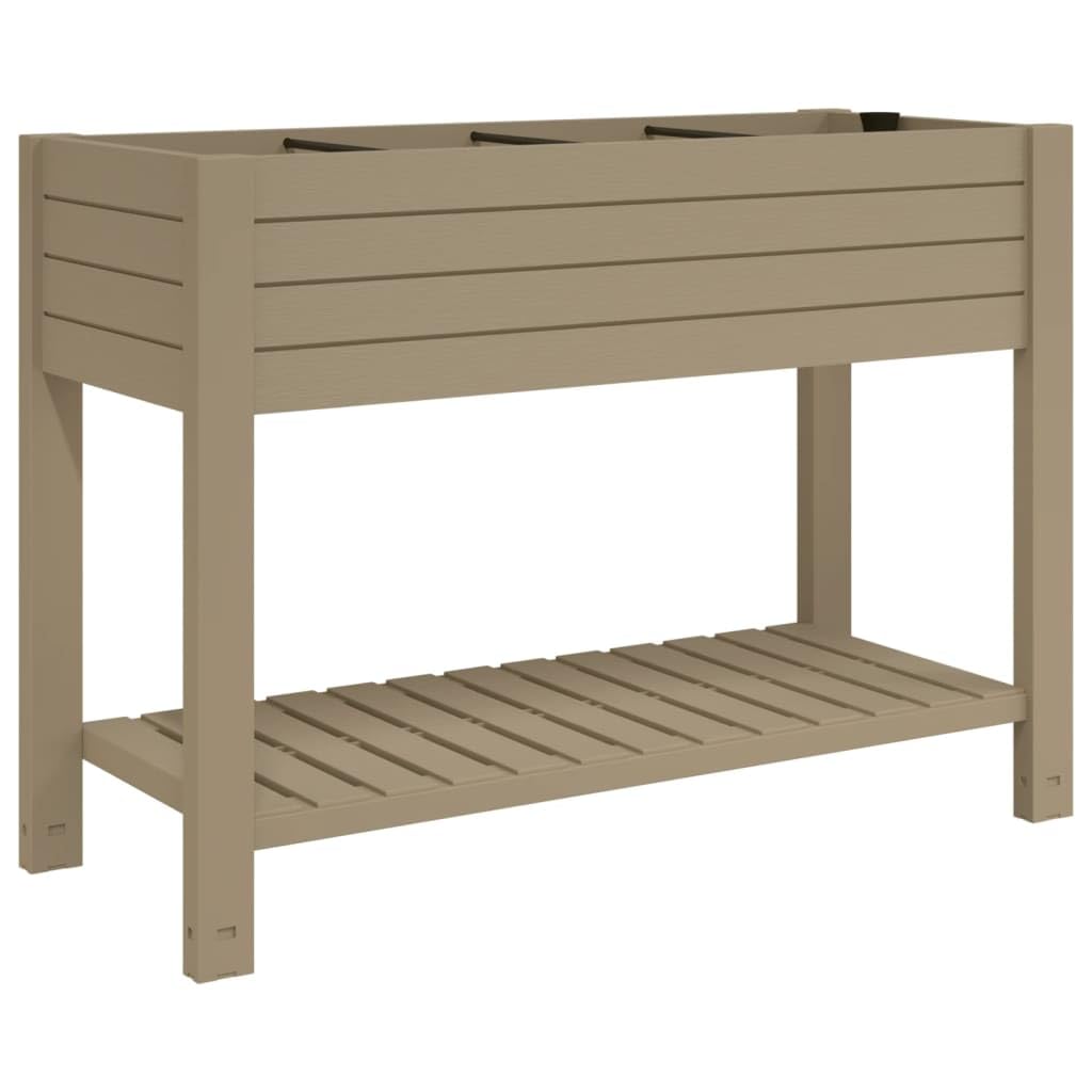 Jardinera de jardín elevada de polipropileno marrón claro 110 x 45 x 79 cm con sistema de autorriego y trama de madera sintética, diseño práctico para patio y balcón, amplio