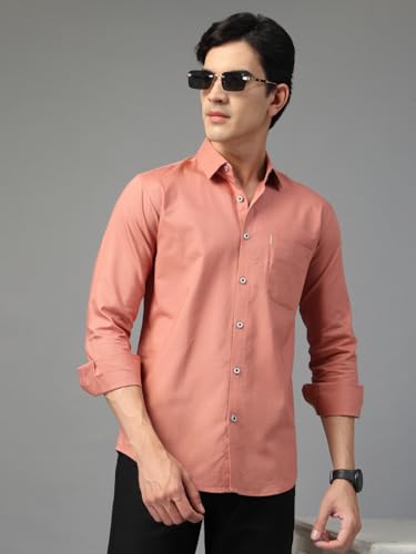 Image of Majestic Man Solid Cotton Casual Shirt - Slim Fit, Full Sleeves, Premium Button Closure