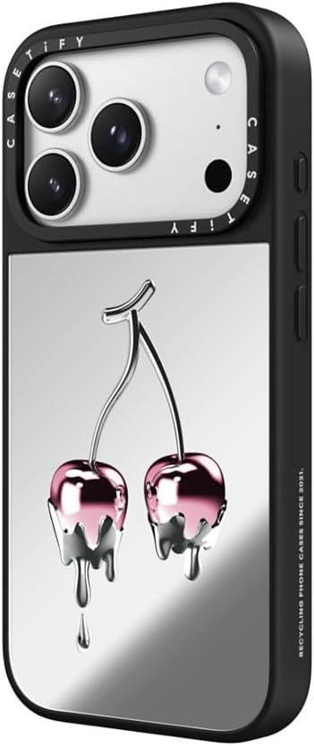 CASETiFY Mirror iPhone 17 Pro Max Case [Reflective/Compatible with Magsafe / 4.9 ft. 1X Military Grade Drop Protection] - Colored Melting Cherry - Silver on Black