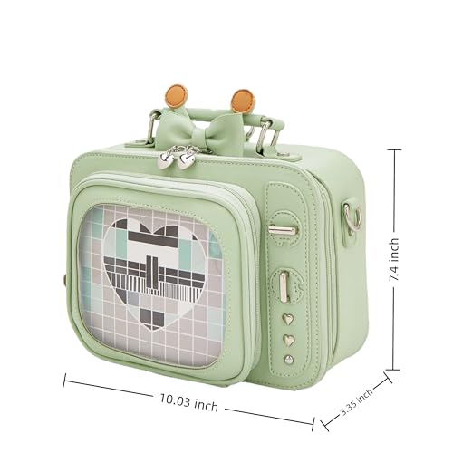 Image of Women TV Shape Ita Bag Shoulder Bag Ita Backpack Fun female Clear Window Anime Pins Display Purse (light green)