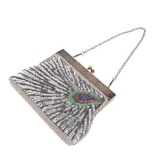 Sac de soirée motif paon HANABASS pochette bandoulière fait main femme