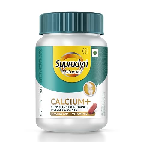 Supradyn Naturals Calcium+ 500mg and Vitamin D For Women and Men, Magnesium & 100% Vegetarian Vitamin D | Supports Bone Strength, Muscle Function & Joint Health, Pack of 60 Tabs