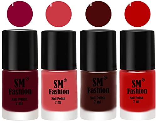 Image of Nail Polish Combo Set (Pack of 4) Quick Dry Gel Finish Nail Paint | Boysenberry,Punch Pink,Wine,Red | 7 ml Each