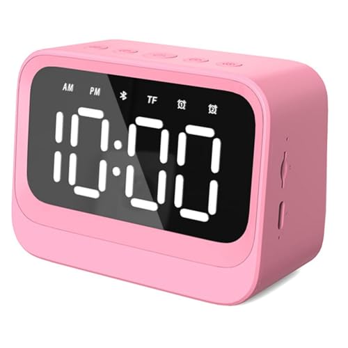 Uxsjakjsd Barra de Sonido Portátil con Reloj Dual, Compatible con Tarjeta TF, Reproductor de Música Inalámbrico, Altavoz Bluetooth, Color Rosa.