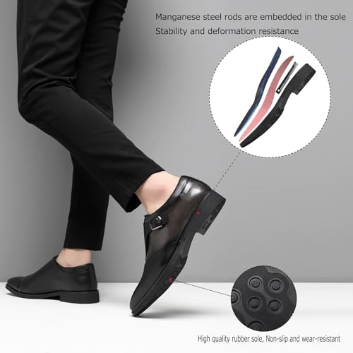 Image of SANNAX Monk Strap Men's Dress Loafer Shoes Plain Toe Classic Oxfords Shoes for Formal Business Wedding
