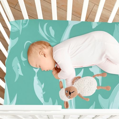 Image of Crib Sheet Breathable Soft Crib Mattress Sheet for Baby Toddler Boys Girls Fitted Crib Sheet Fit Standard Crib Mattress 52 x 28 Inch Green Dolphins Seaweed and Fish