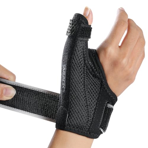 AGPTEK Muñequera Pulgar Derecho e Izquierdo con Soporte Desmontable, Férula Pulgar para Rizartrosis, Alivia el Dolor de Tenosinovitis Radial y del Dedo en Resorte, S (13-15 cm)