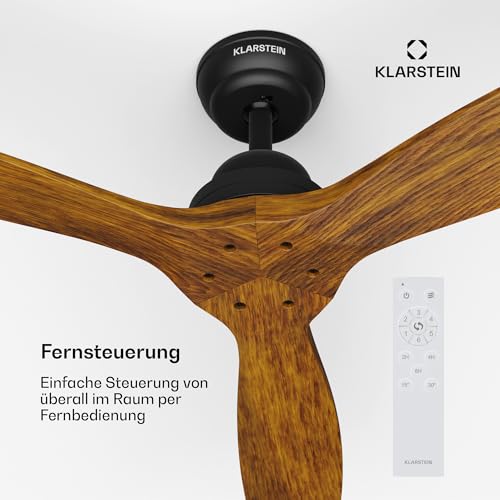 Klarstein Santa Elena Deckenventilator- 52″ (132 cm), Fernbedienung, 3 Echtholzflügel, 6 Geschwindigkeiten, Sommer & Wintermodi, Leise, 9.060 m³/ h Luftdurchsatz, Walnuss-4