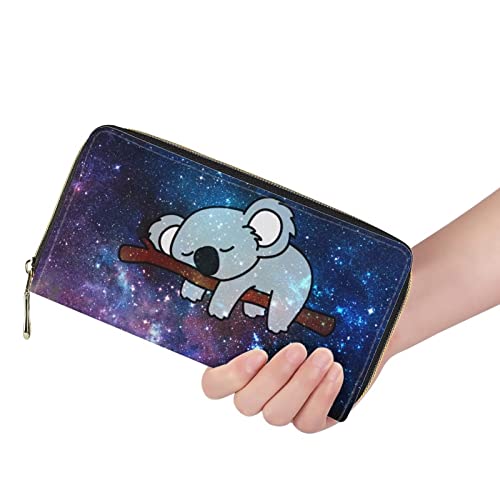 Image of Showudesigns Fashion Animal Women Men Leather Wallet Clutch Bag Long Purse Organizer, Koala Galaxy, One Size
