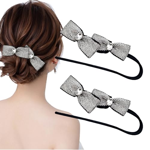 Pacote com 2 peças para fazer coque de cabelo com laço de strass, modelador de cabelo elegante e pre