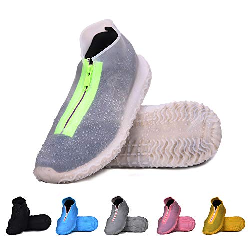 DREAMUS Reusable Silicone Waterproof Shoe Covers, Silicone Shoe Covers with Zipper No-Slip Silicone Rubber Shoe Cover for Kids,Men and Women