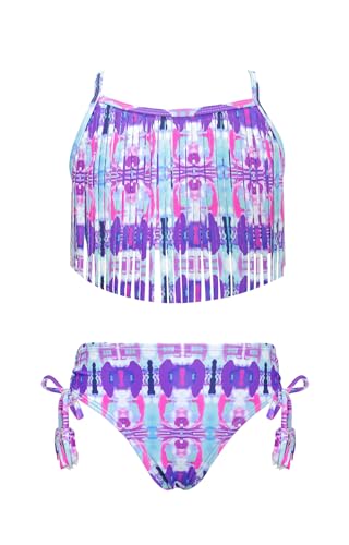 Image of SHEKINI Girls Tie Side Sports Tassel Bikini Set Printing Two-Piece Swimsuit
