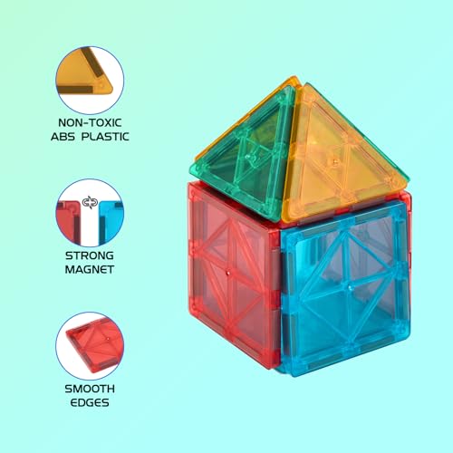 Amazon Brand - Jam & Honey 10 Pieces Magnetic Tiles for Kids | Magnetic Building Blocks | Great Birthday Gift | STEM Learning Educational Magnet Building Blocks Brain for Kid - 10 Pcs
