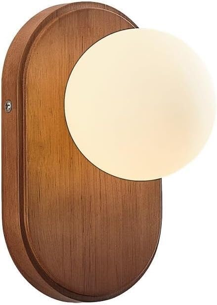 Miniatura 7 de Aplique de pared moderno de mediados de siglo, vidrio de leche, madera rústica, estilo vintage, para dormitorio, niños, mesita de noche, pasillo,