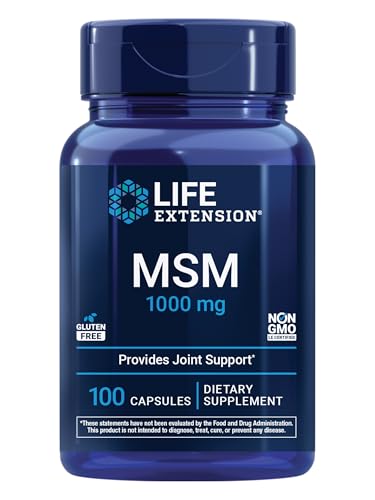 Life Extension MSM 1000 mg methylsulfonylmethane Supports Healthy Joints Helps Relieve Muscle and Joint discomfort antioxidant Support Gluten-Free Non-GMO 100 Capsules