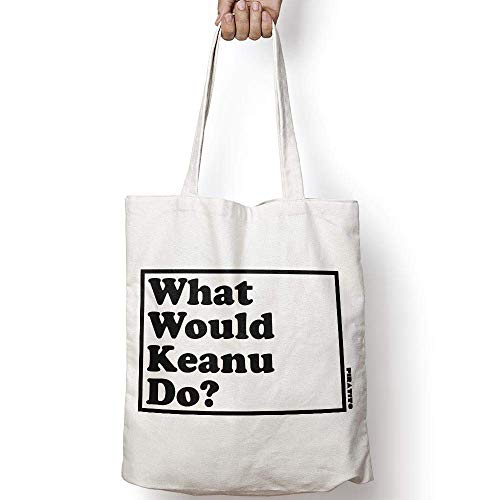 WHAT WOULD KEANU DO? tote bag in tela di cotone naturale NEI COLORI NATURALE O NERO, KEANU REEVES