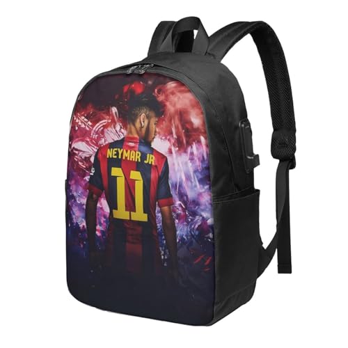 #10 Neymar Adult Backpacks Bag Laptop Bag Bookbag Usb Backpack 17 Inch For Daily, Black
