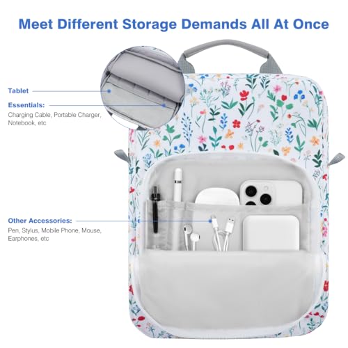 Image of Dadanism 9-11 Inch Tablet Sleeve Bag Carrying Case with Shoulder Strap for iPad (A16) 11 inch, iPad 10th Gen 10.9 inch, iPad Air M4 /Pro M5 11 inch, iPad 9 /8 /7th 10.2 inch, Galaxy Tab A11+ Plus 11 inch,Blooming Bouquet