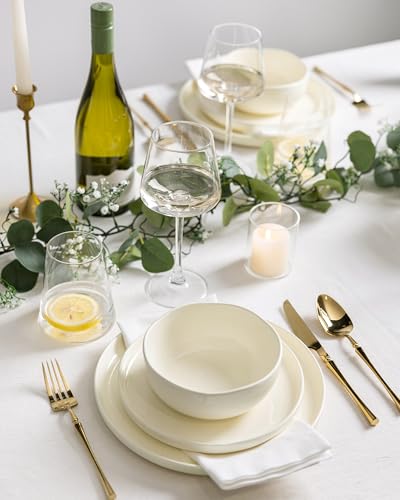 Image of TheTerra Ceramic Dinnerware Sets for 4, 12 Pieces Porcelain Lightweight Plates and Bowls Sets, Scratch Resistant Dish Set, Oven & Microwave & Dishwasher Safe, Ivory Speckled