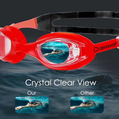Image of AIRAVAT Hydro 1027 Swimming Goggles, Adjustable Pool Goggles For Adult, Youth, Boys & Girls, Optic Quality Poly carbonate Lenses, 100% UV Protection Anti-fog Coated, Ultra Durable (Red)