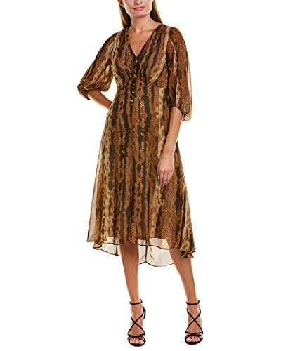 Taylor Women's Short Balloon Sleeve Snakeskin Printed Midi Dress, Tan Brown, 6