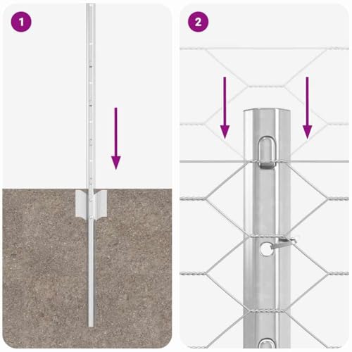 vidaXL Zaun mit Pfosten Silber 0,4 x 100 m Stahl, Verstellbare Außenumzäunung, moderner Gartenzaun, stabiler Raumteiler, vielseitige Sichtschutzlösung für Gärten