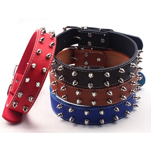 Pssopp Hundehalsband Im Punk-Stil, PU-Leder, Verstellbares Stachelhalsband für Mittelgroße und Große Hunde, Stilvolles Nieten-Design für Modische Haustiere (Blue)
