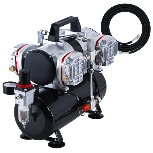 Image of Master Airbrush TC-828 Airbrush Compressor with Tank- 1 /3 HP Quad Cylinder | 4L Air Tank, 78L /Min Flow, Multi-Airbrush & Spray Gun Support, True Diaphragm Regulator, Portable - Ideal for Artists