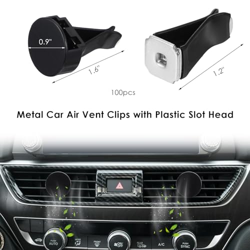 Image of 100 Pcs Metal Car Vent Clips with Round Plastic Slot Head, Air Vent Clips Car Accessories Replacement, Car Air Fresheners Perfume Vent Clips for Most Car, Office, Home (Black, 40x24mm)