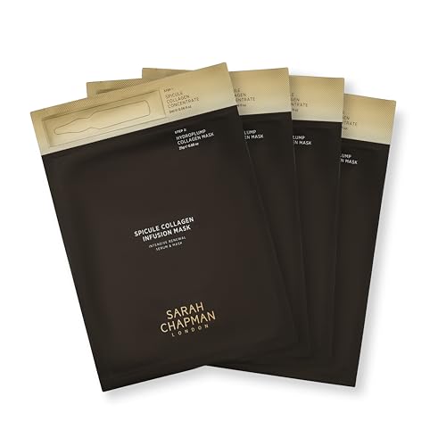 Sarah Chapman Spicule Collagen Infusion Mask Pack of 4 – 2-Step Microneedling Facial, HydroPlump Collagen, Firming & Radiance Boost