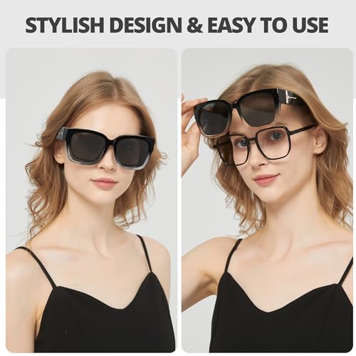 Trysee Polarized Fit Over Sunglasses with Rhinestone for Women UV400 Protection Sun Glasses TS75112