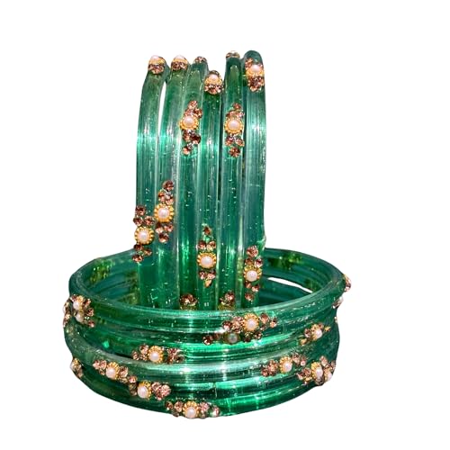 Image of SUNDRAM Women's Premium Fancy Glass Bangles for Women & Girls |with Zircon Gemstone Work & Charm| Traditional Ethnic Bangles Set of 12