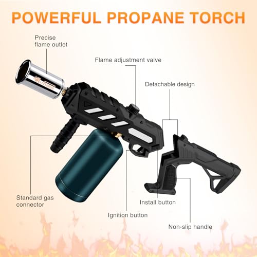 Image of ARTFLAMM Powerful Propane Torch Gun, Kitchen Grill Torch with Detachable Design, Adjustable Flamethrower Torch Burner for Searing Steak, BBQ, Welding, Camping Charcoal Lighter(Tank Not Included)