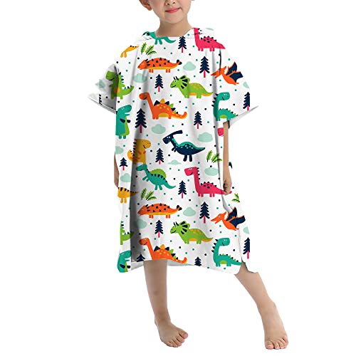 Serviette de plage dinosaure - Serviette de plage à capuche pour enfants - Poncho en microfibre - Pour bain - Plage de vacances - Pour fille - Blanc Cover
