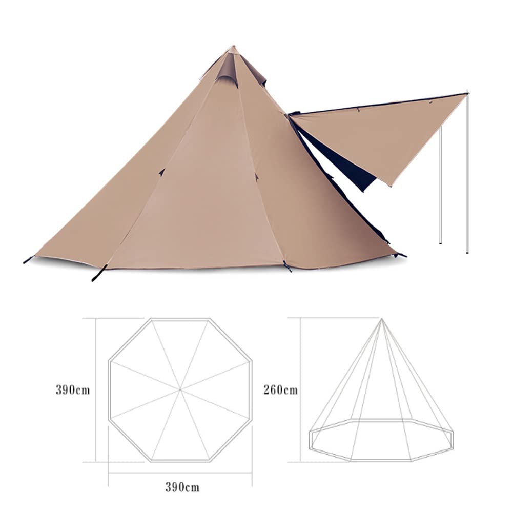キャンプハイキングピクニックガーデン用ストーブ穴付き5-8人用3000mm防水二重層ピラミッドテントのキャンプインド??ティーピーテント キャンプ用ティピーテント 5～8人用 3000mm防水 二重層ピラミッド