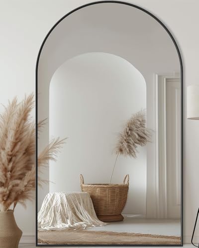 Image of Antok 72 inch x44 inch Arched Full Length Floor Mirror, Black Aluminum Frame, Free Standing /Wall Mount /Leaning for Bedroom, Living Room, Dressing Room