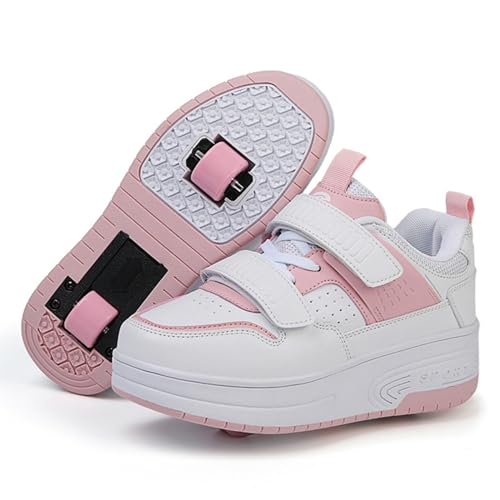 Kids Roller Shoes Boy Girl Sneakers, Street Skateboarding Shoe Fashion Parkour Shoes with 2-Wheels Unisex Retractable Skating Shoes for Children's Park Sports Walking