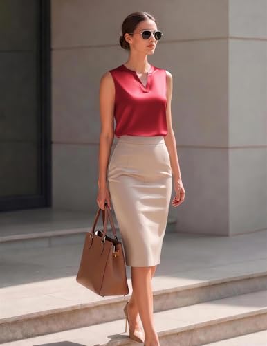 Zeagoo Spring Tops for Women 2026 V Neck Sleeveless Silk Tank Tops Red - image 5