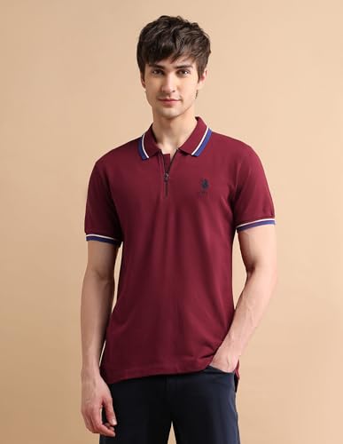 Image of U.S. POLO ASSN. Solid Slim Fit Polo T Shirts for Men - 100% Cotton, Half Sleeve Mens Tshirt - 3XL, Maroon