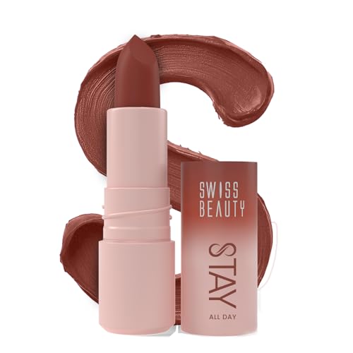 Swiss Beauty Stay All Day Lipstick | 12-Hour Stay | Transfer-Proof | Matte Finish | With Vitamin E & Shea Butter | Shade- 9. Quirky, 4g